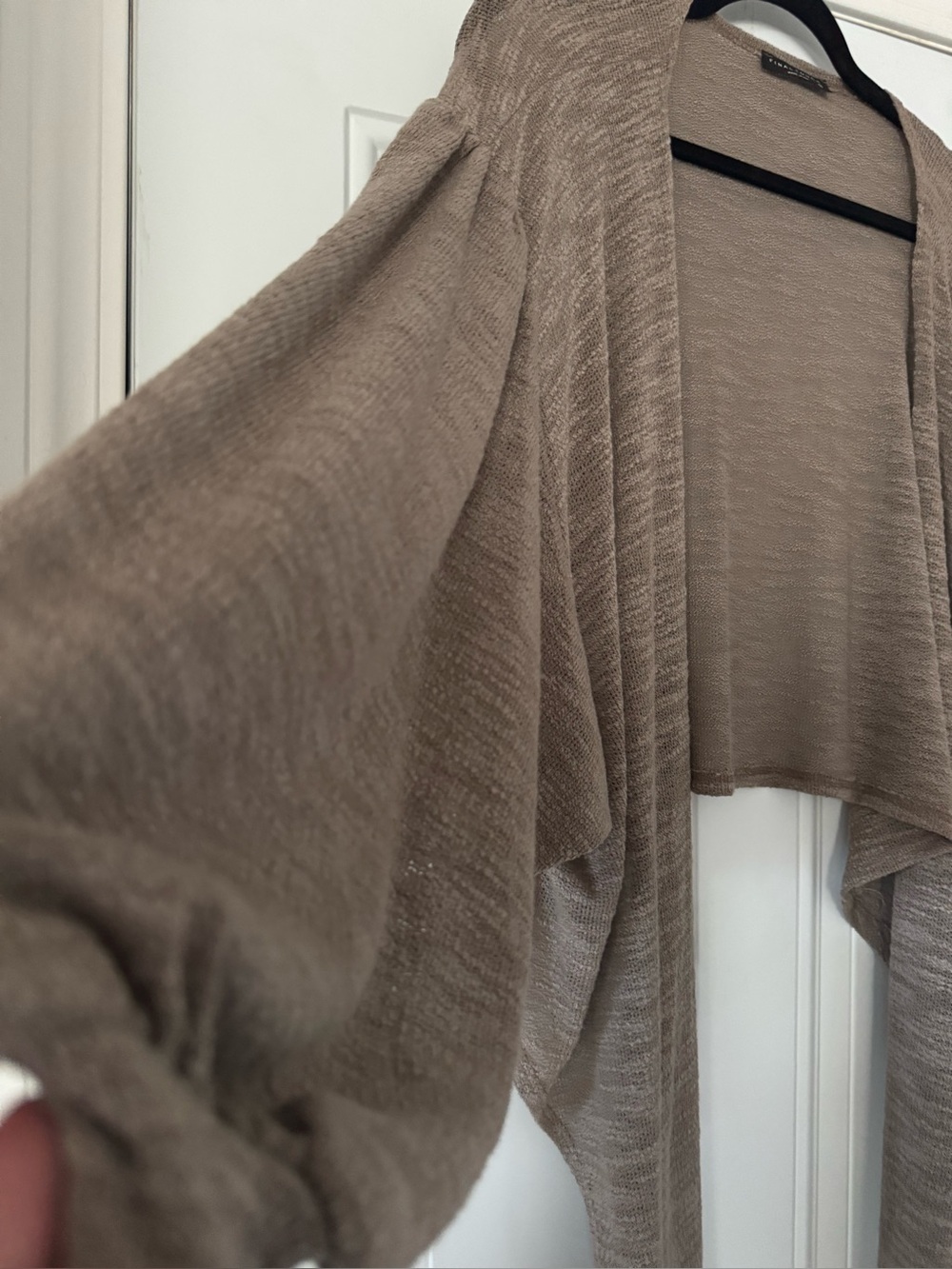 Tan Tie-Front Pullover Cropped Athletic Puff Sleeve Top